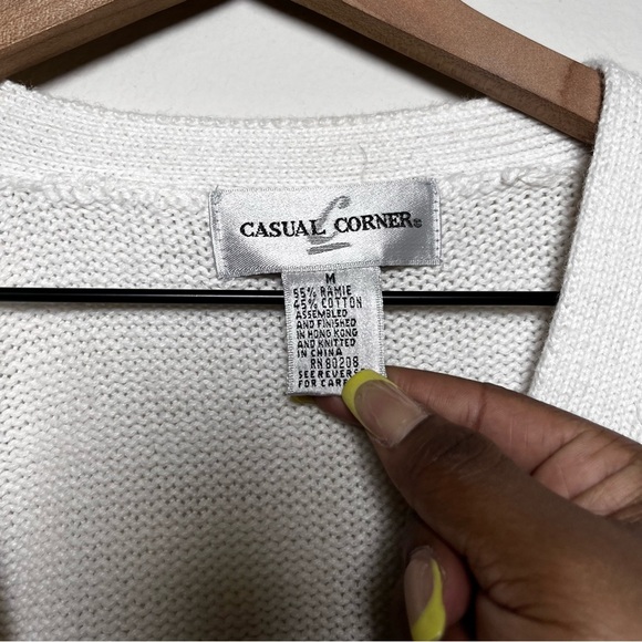 VTG 80s Women Coquette Grannycore‎ Sweater Cardigan Medium White Pink Floral - Picture 4 of 11